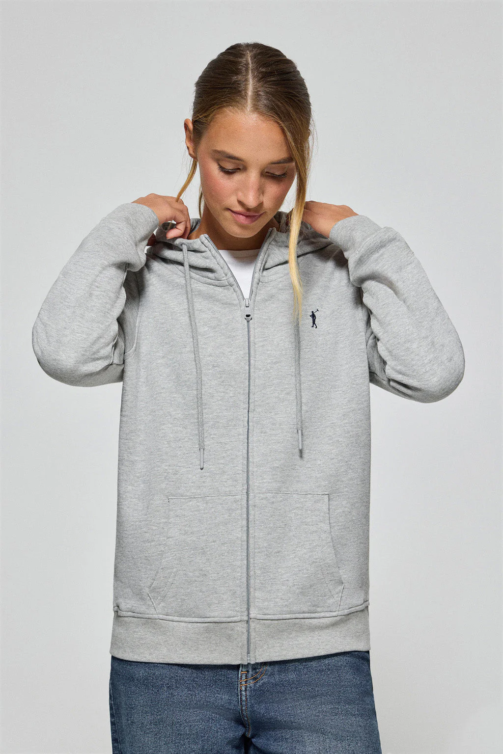 Sudadera gris vigoré de bolsillos con cremallera y capucha con bordado Rigby Go - Image 3