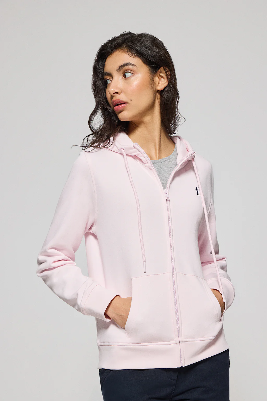 Sudadera rosa de bolsillos con cremallera y capucha con bordado Rigby Go