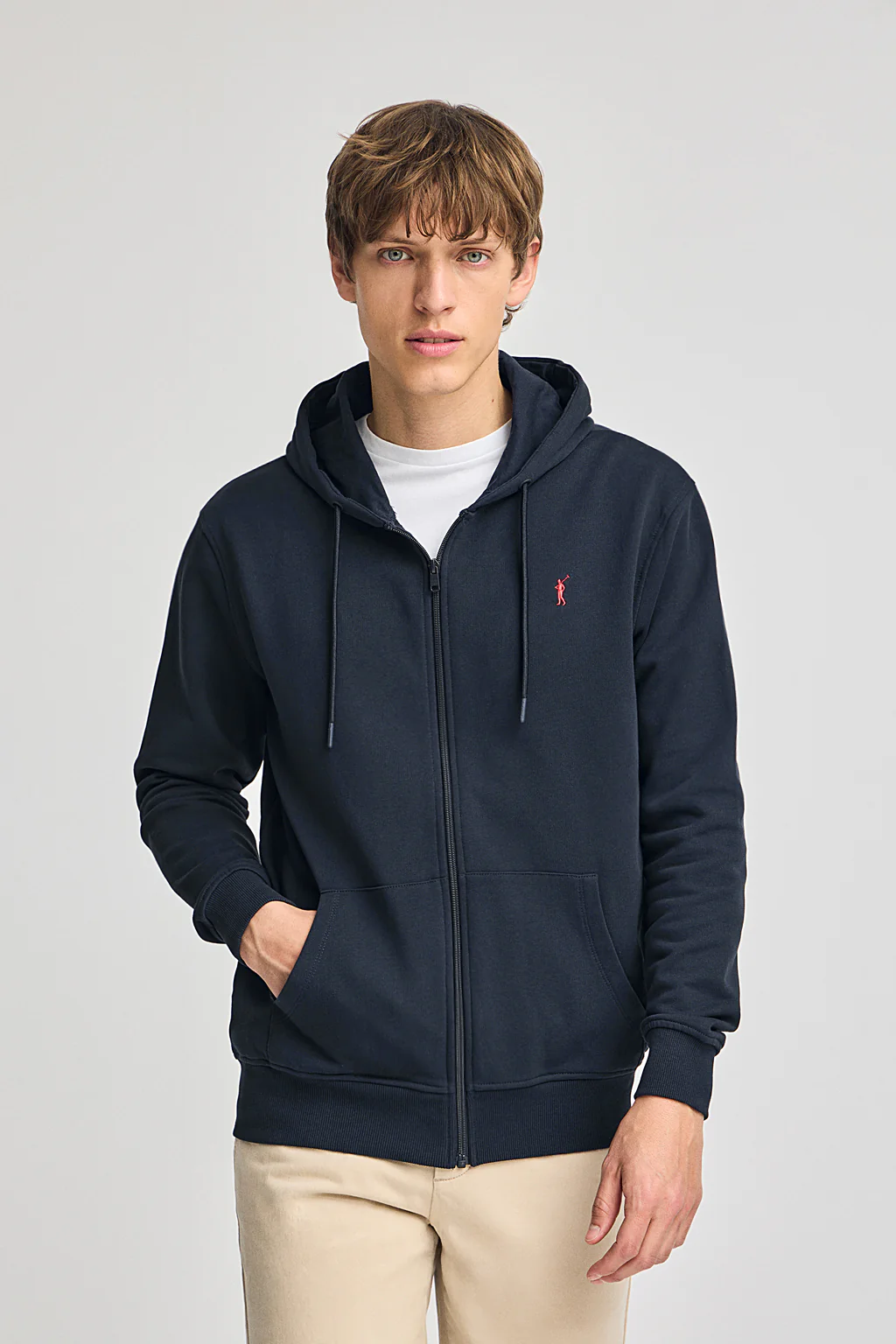 Sudadera azul marino con capucha y cremallera con logo Rigby Go