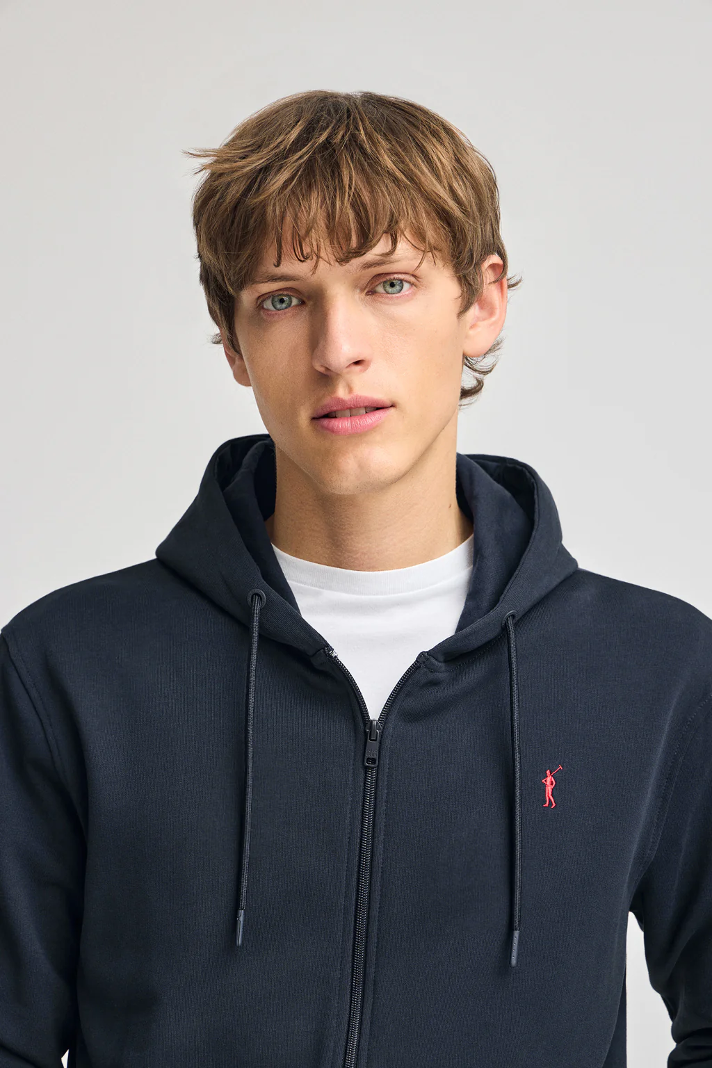 Sudadera azul marino con capucha y cremallera con logo Rigby Go - Image 2