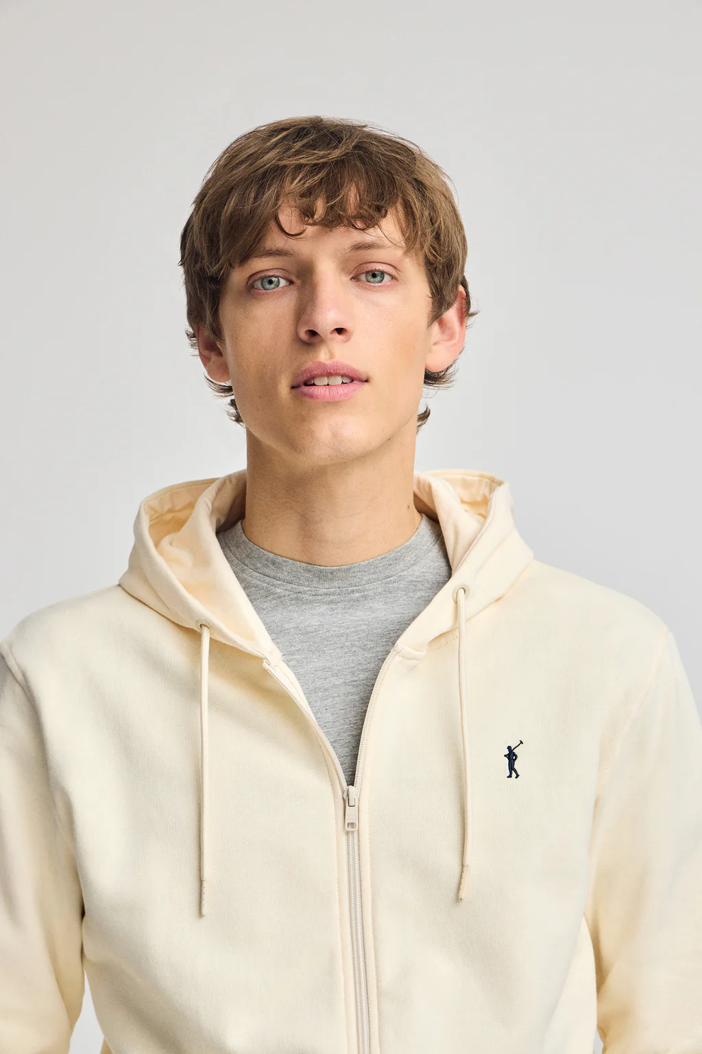 Sudadera color crudo con capucha y cremallera con logo Rigby Go - Image 3