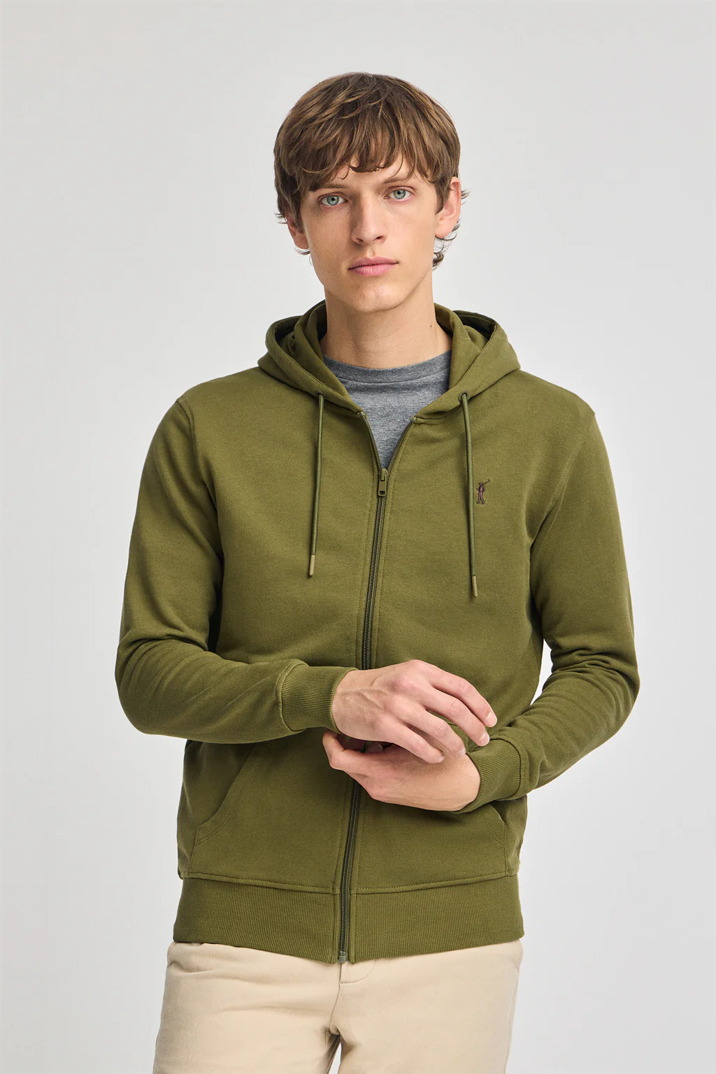 Sudadera verde con capucha y cremallera con logo Rigby Go