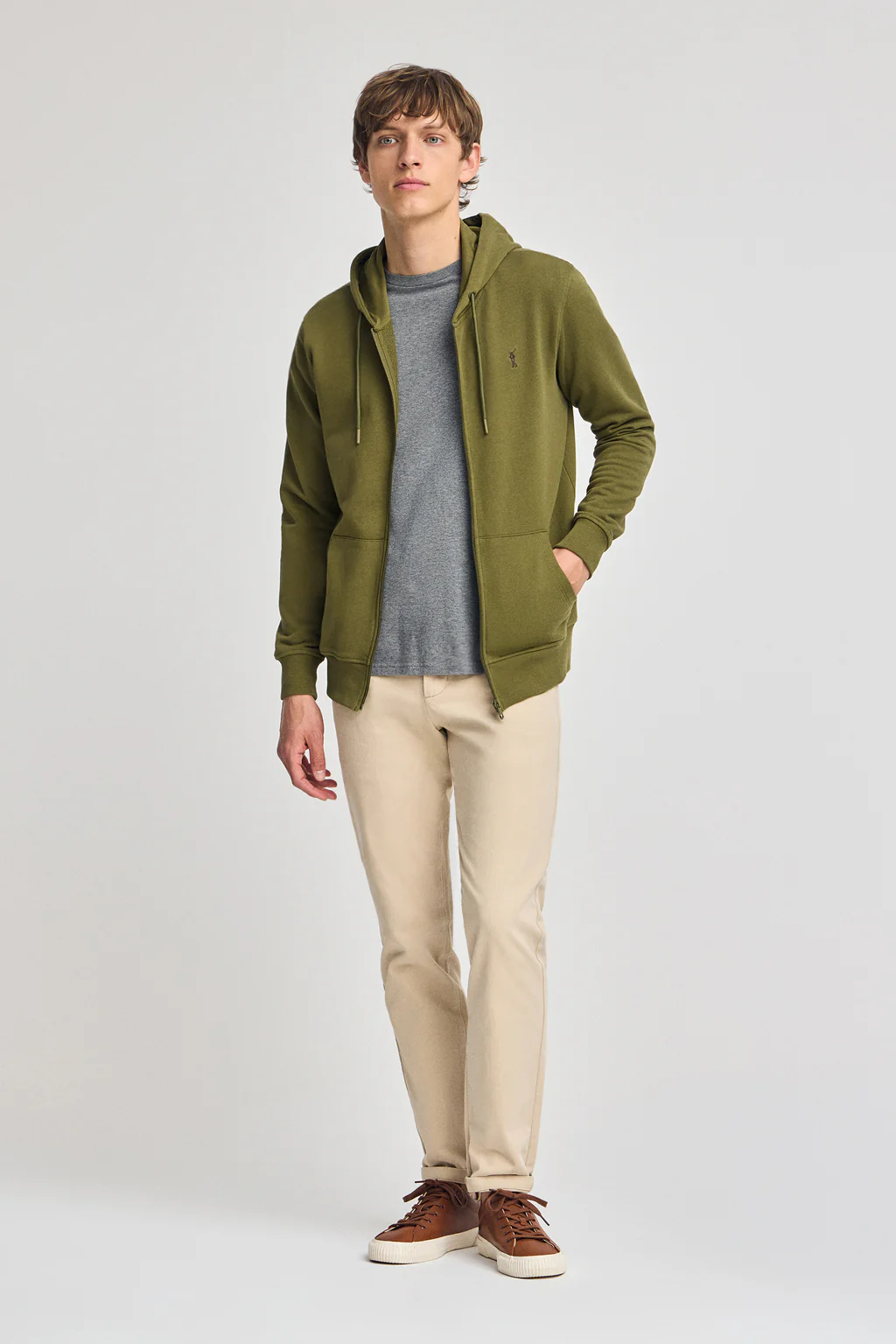 Sudadera verde con capucha y cremallera con logo Rigby Go - Image 3