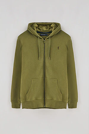 Sudadera verde con capucha y cremallera con logo Rigby Go - Image 8