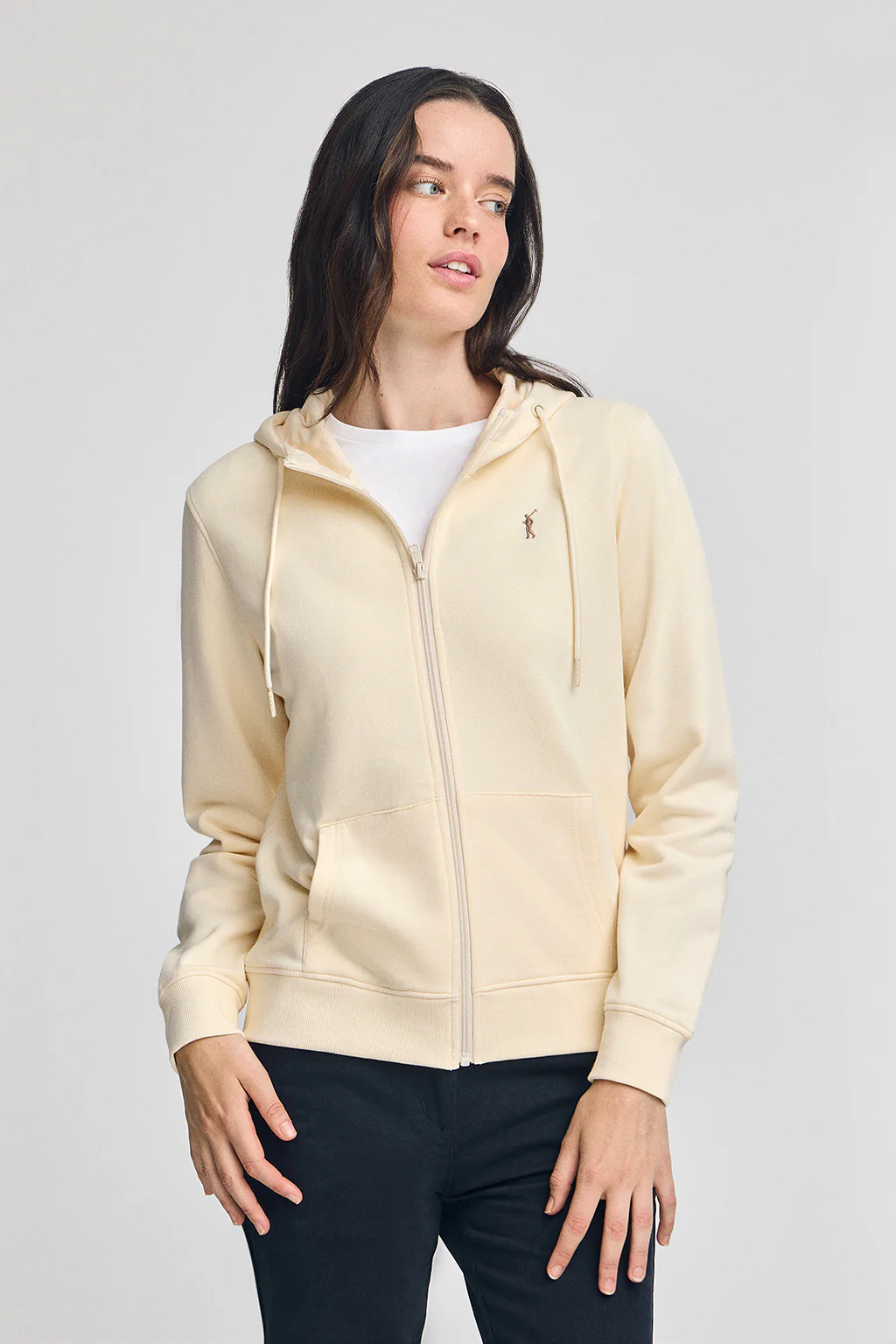 Sudadera color crudo de cremallera y capucha con bordado Rigby Go