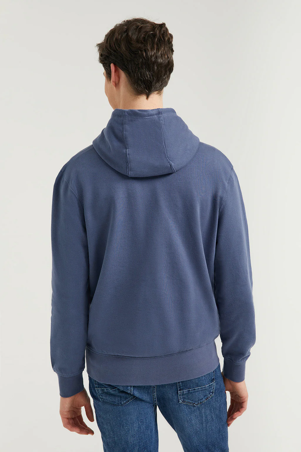 Sudadera azul denim de cremallera con capucha y logo Rigby Go - Image 6