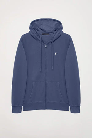 Sudadera azul denim de cremallera con capucha y logo Rigby Go - Image 8