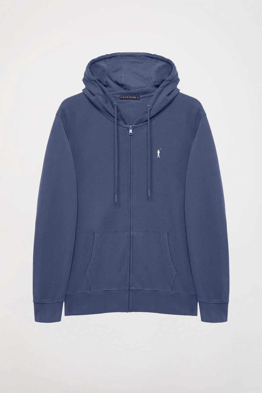 Sudadera azul denim de cremallera con capucha y logo Rigby Go - Image 9
