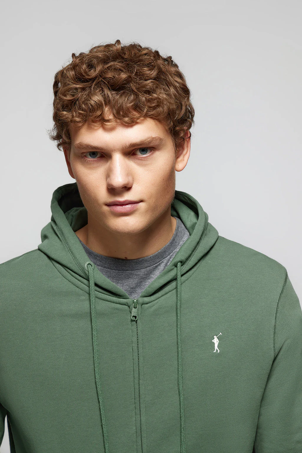 Sudadera verde oscuro de cremallera con capucha y logo Rigby Go - Image 3