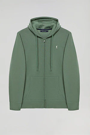 Sudadera verde oscuro de cremallera con capucha y logo Rigby Go - Image 9