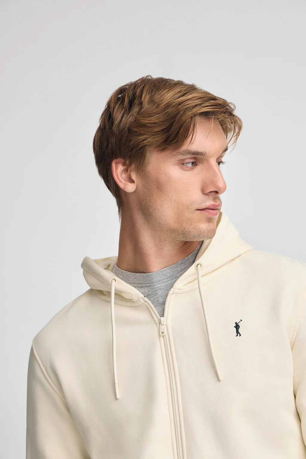 Sudadera color crudo con capucha y cremallera completa con logo Rigby Go - Image 2