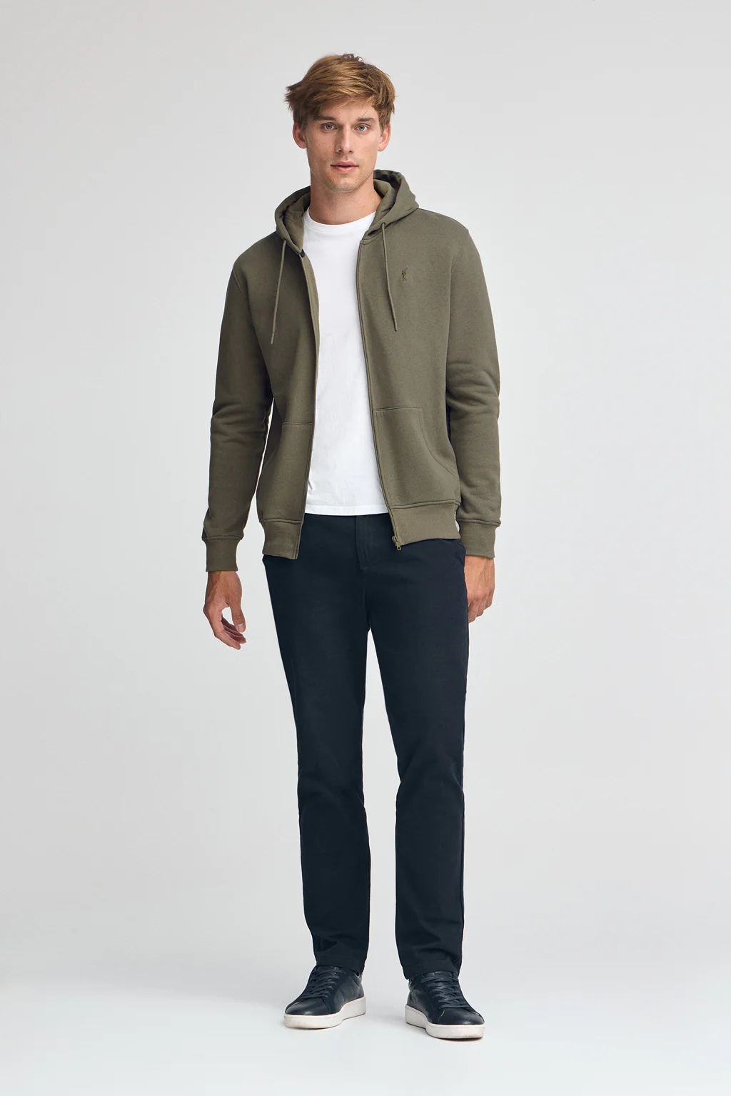 Sudadera verde militar con capucha y cremallera completa con logo Rigby Go - Image 3