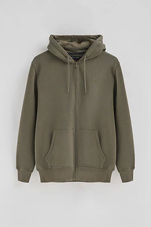 Sudadera verde militar con capucha y cremallera completa con logo Rigby Go - Image 8