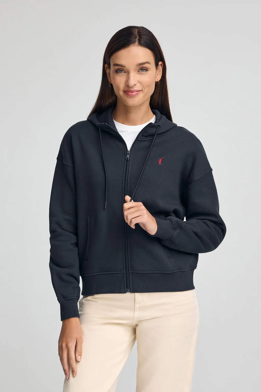 Sudadera azul marino con capucha con cremallera y logo Rigby Go