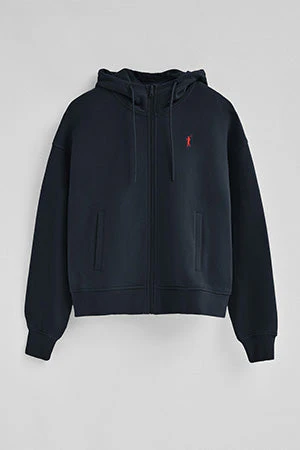 Sudadera azul marino con capucha con cremallera y logo Rigby Go - Image 8