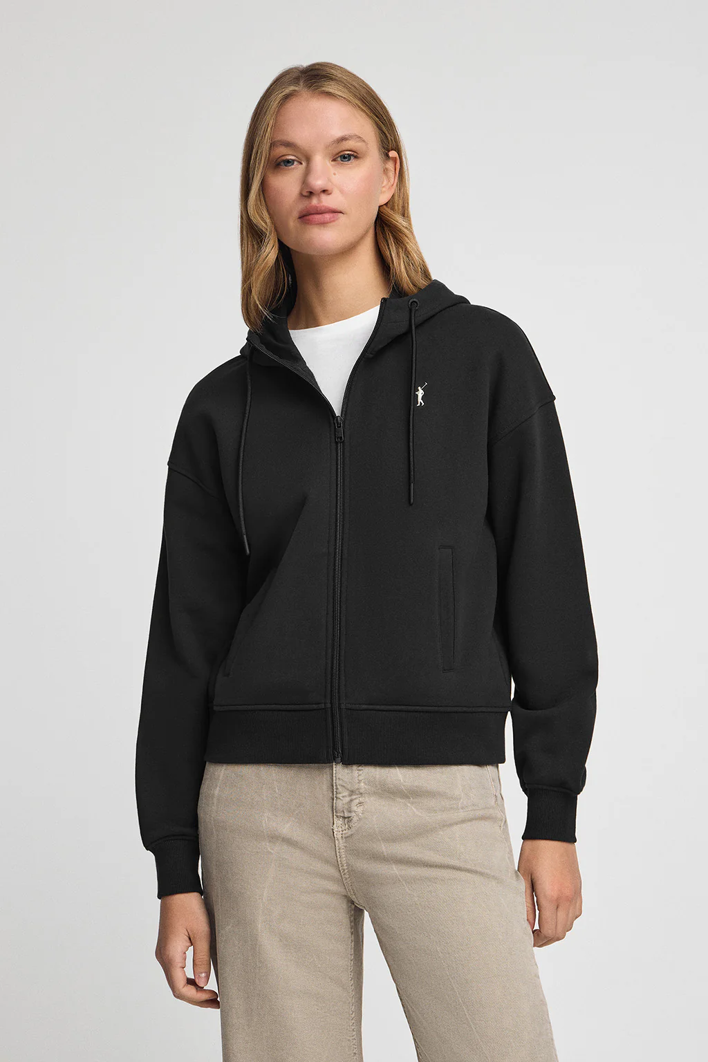 Sudadera negra con capucha con cremallera y logo Rigby Go