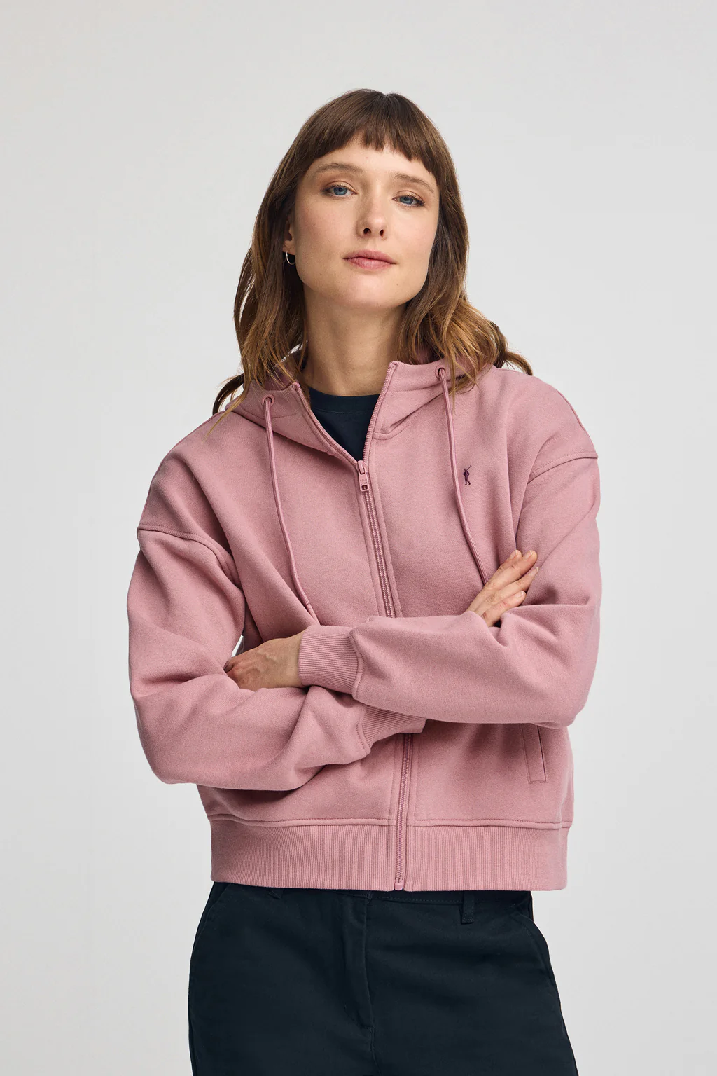Sudadera rosa empolvado de capucha con cremallera y logo Rigby Go