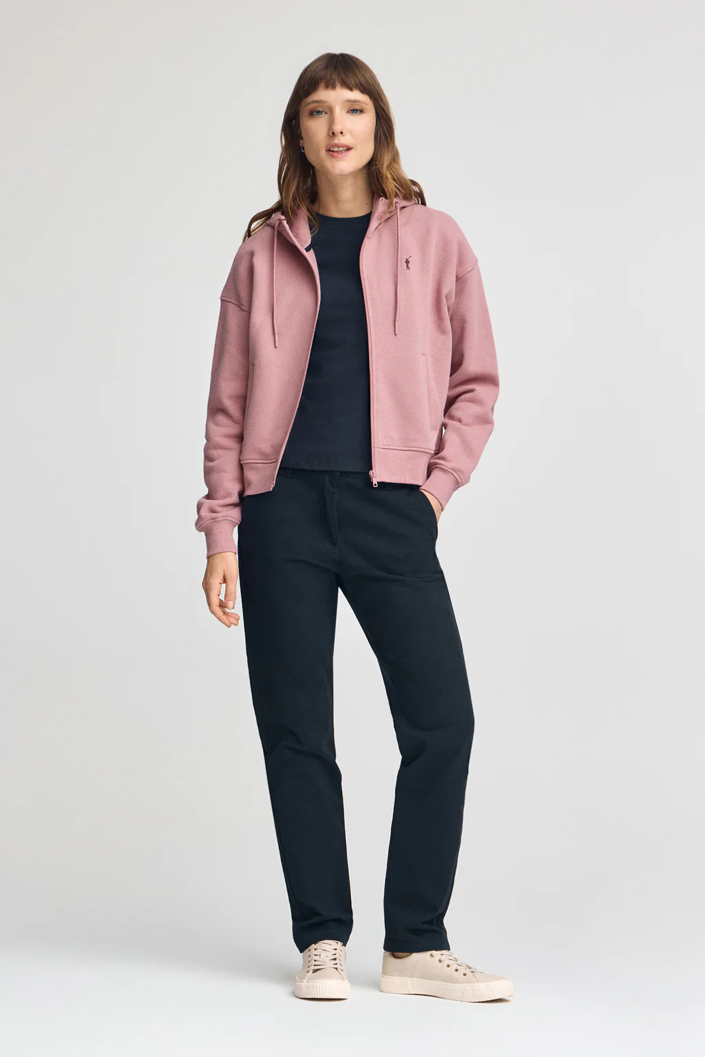 Sudadera rosa empolvado de capucha con cremallera y logo Rigby Go - Image 3