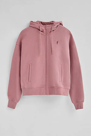 Sudadera rosa empolvado de capucha con cremallera y logo Rigby Go - Image 8