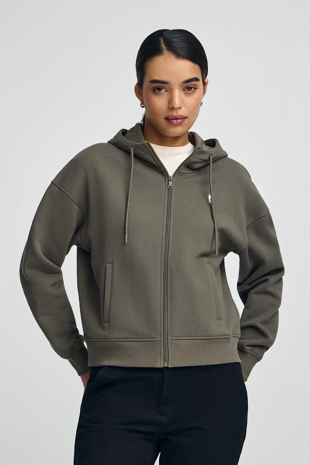 Sudadera verde militar con capucha con cremallera y logo Rigby Go - Image 2