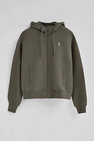 Sudadera verde militar con capucha con cremallera y logo Rigby Go - Image 8