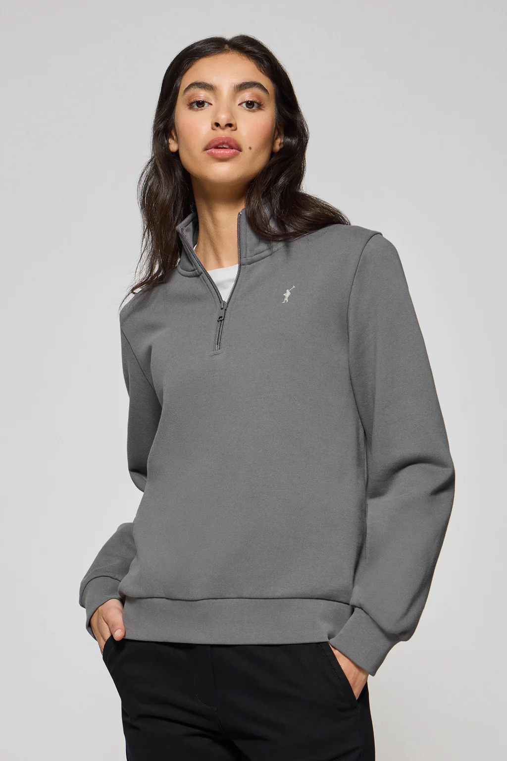 Sudadera de media cremallera gris asfalto con logo Rigby Go