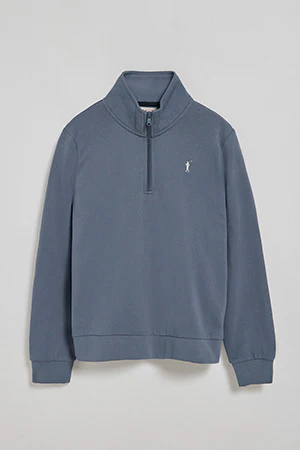 Sudadera de media cremallera azul denim con logo Rigby Go - Image 9