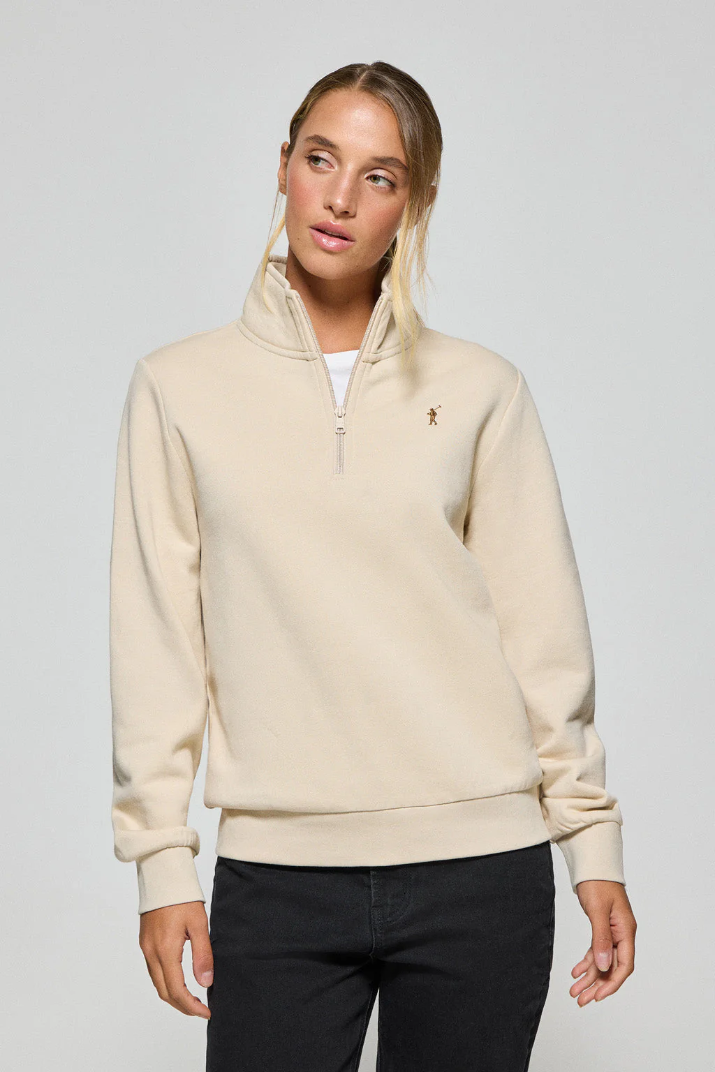Sudadera de media cremallera beige con logo Rigby Go