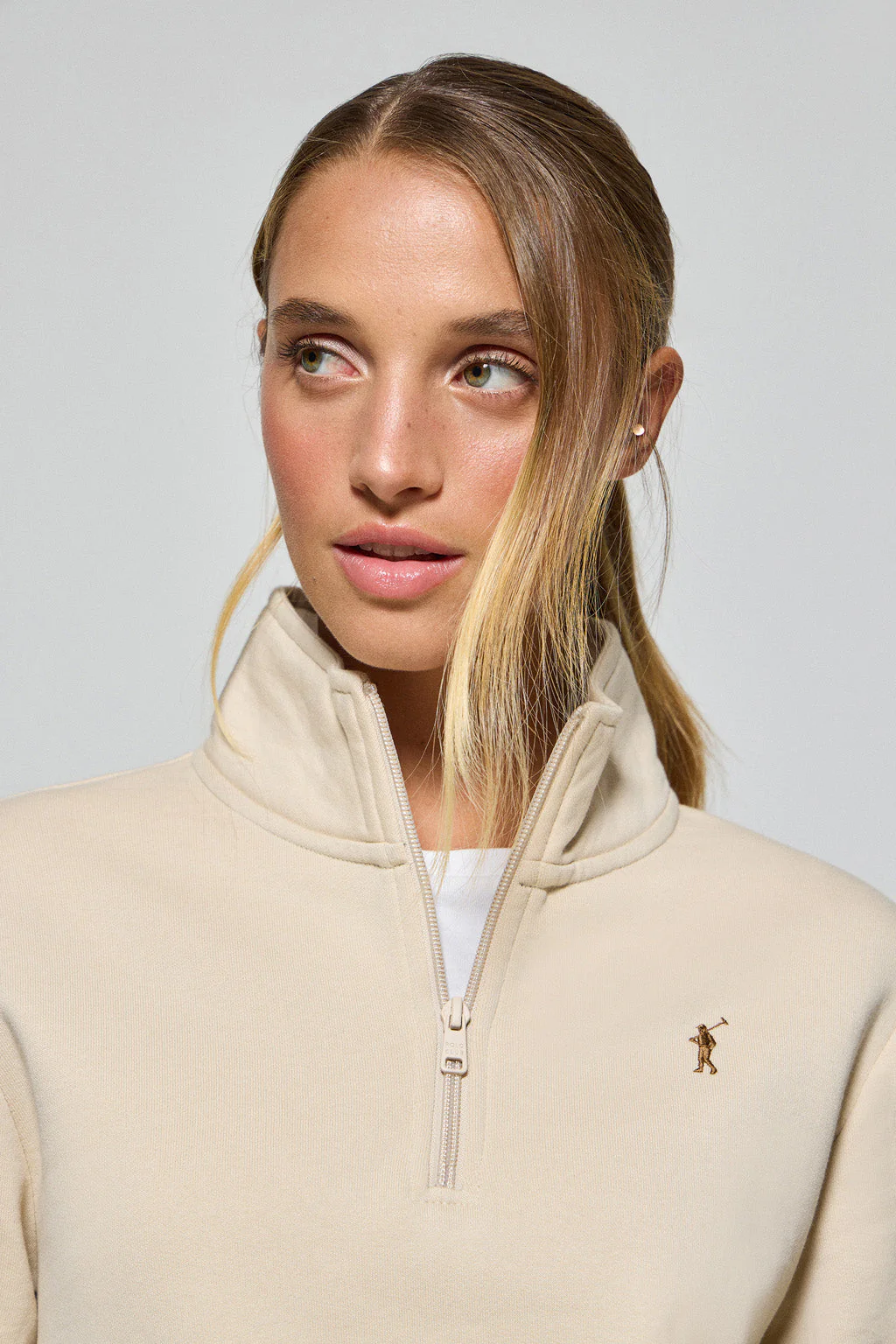 Sudadera de media cremallera beige con logo Rigby Go - Image 2