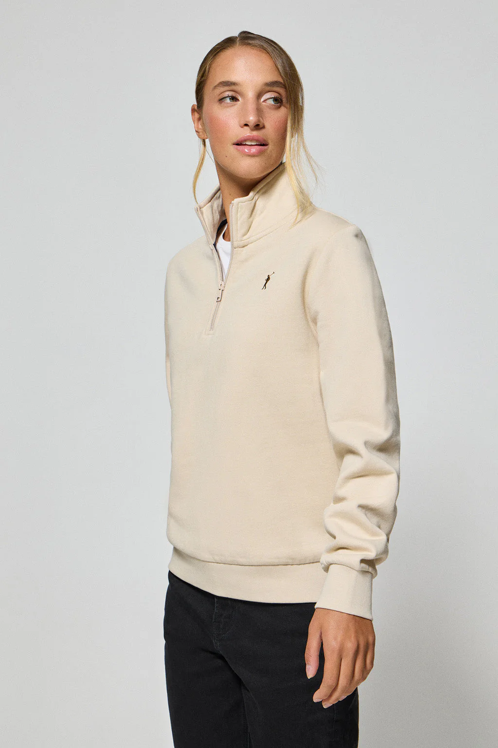 Sudadera de media cremallera beige con logo Rigby Go - Image 4