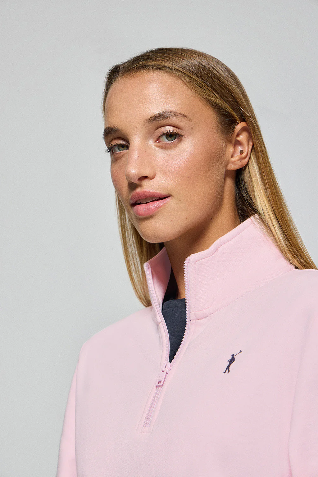 Sudadera de media cremallera rosa con logo Rigby Go