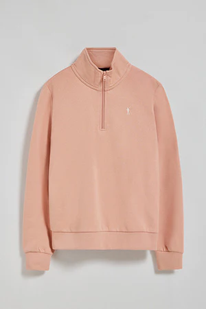 Sudadera de media cremallera rosa palo con logo Rigby Go - Image 8