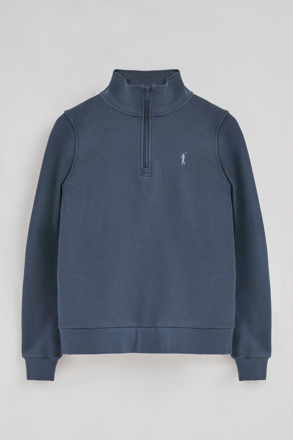 Sudadera azul denim con media cremallera y logo Rigby Go - Image 7