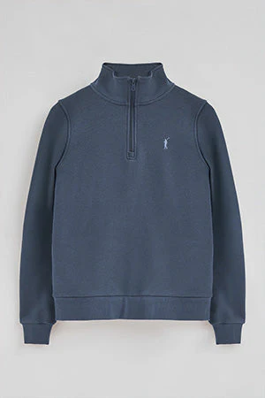 Sudadera azul denim con media cremallera y logo Rigby Go - Image 8