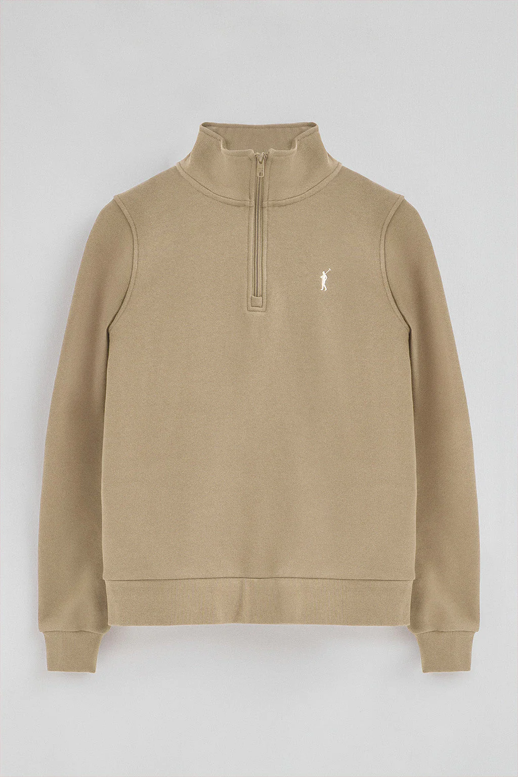 Sudadera marrón claro con media cremallera y logo Rigby Go - Image 7