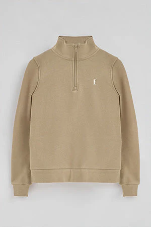 Sudadera marrón claro con media cremallera y logo Rigby Go - Image 8
