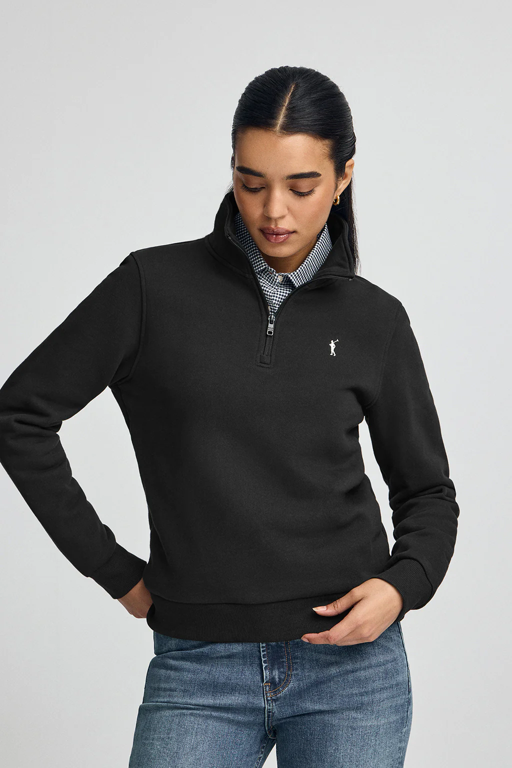 Sudadera negra con media cremallera y logo Rigby Go