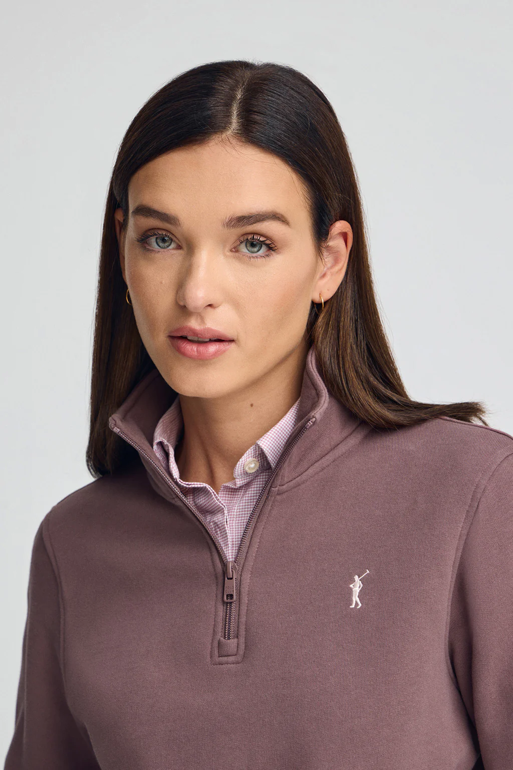 Sudadera rosa taupe con media cremallera y logo Rigby Go - Image 2