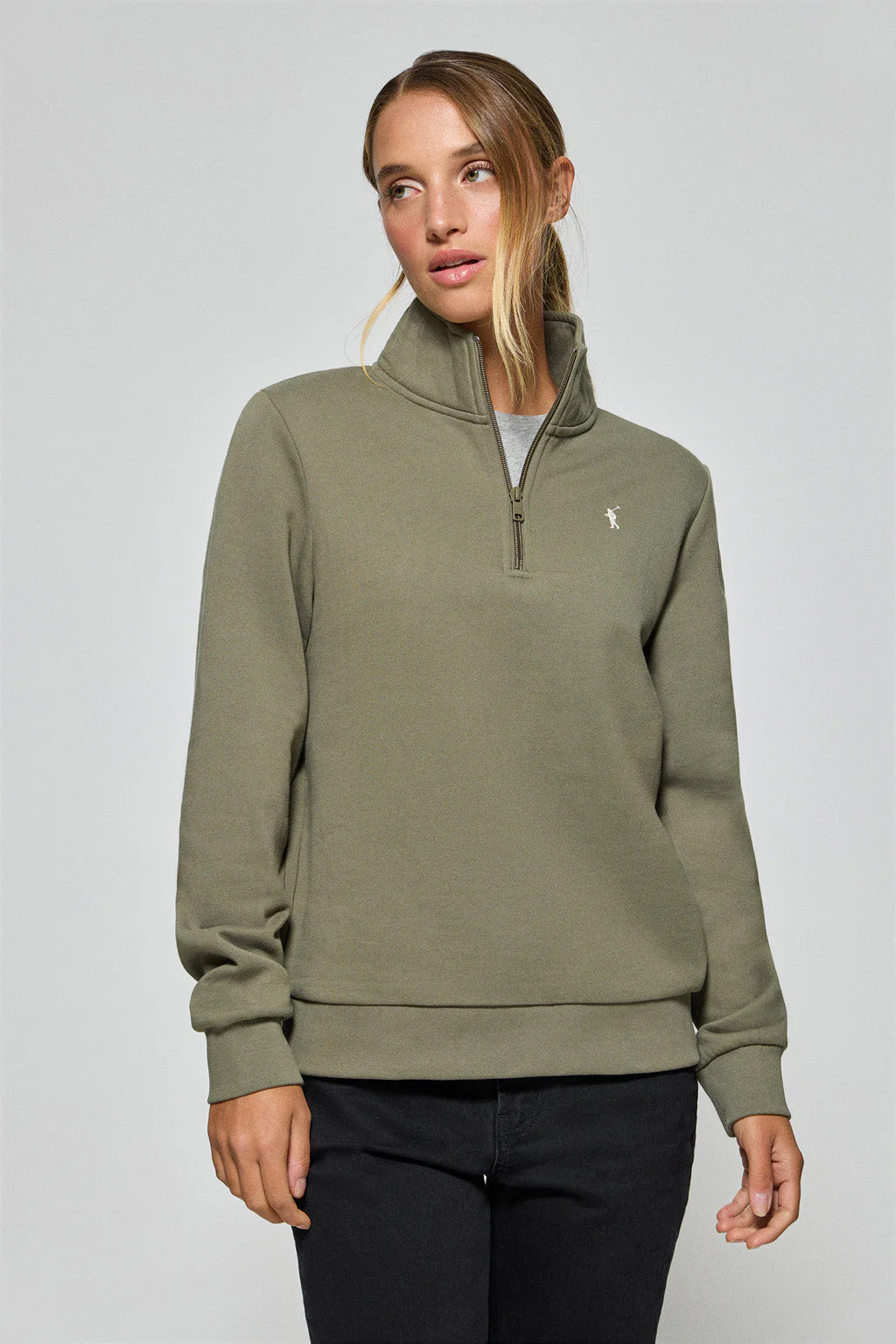 Sudadera de media cremallera verde con logo Rigby Go