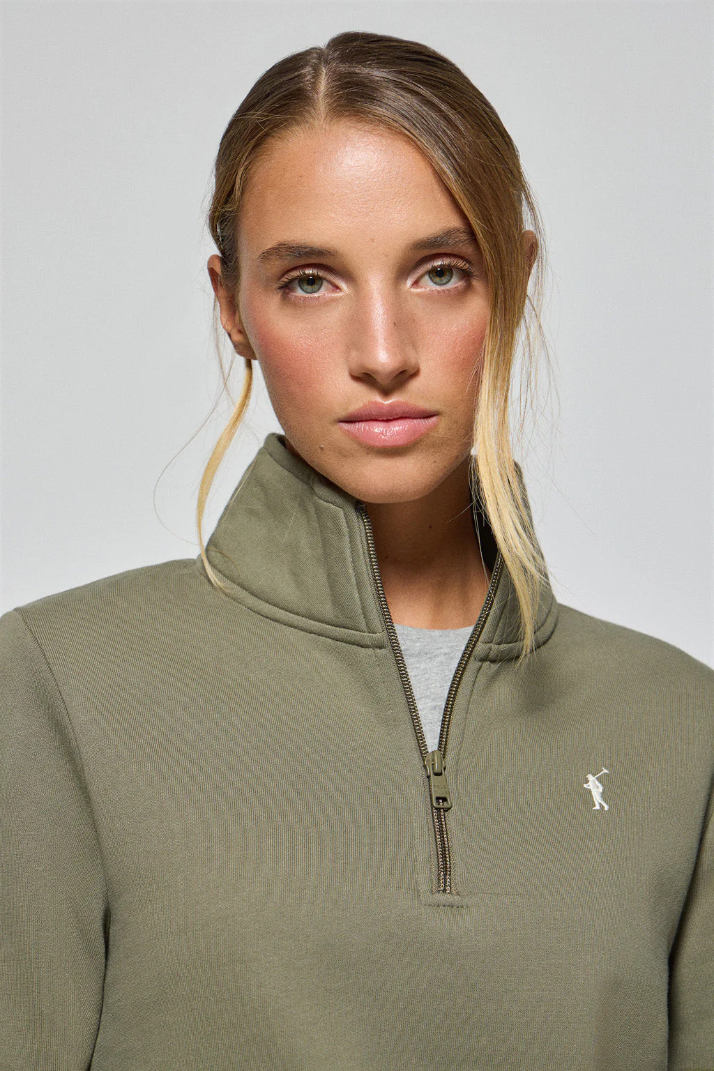 Sudadera de media cremallera verde con logo Rigby Go - Image 2