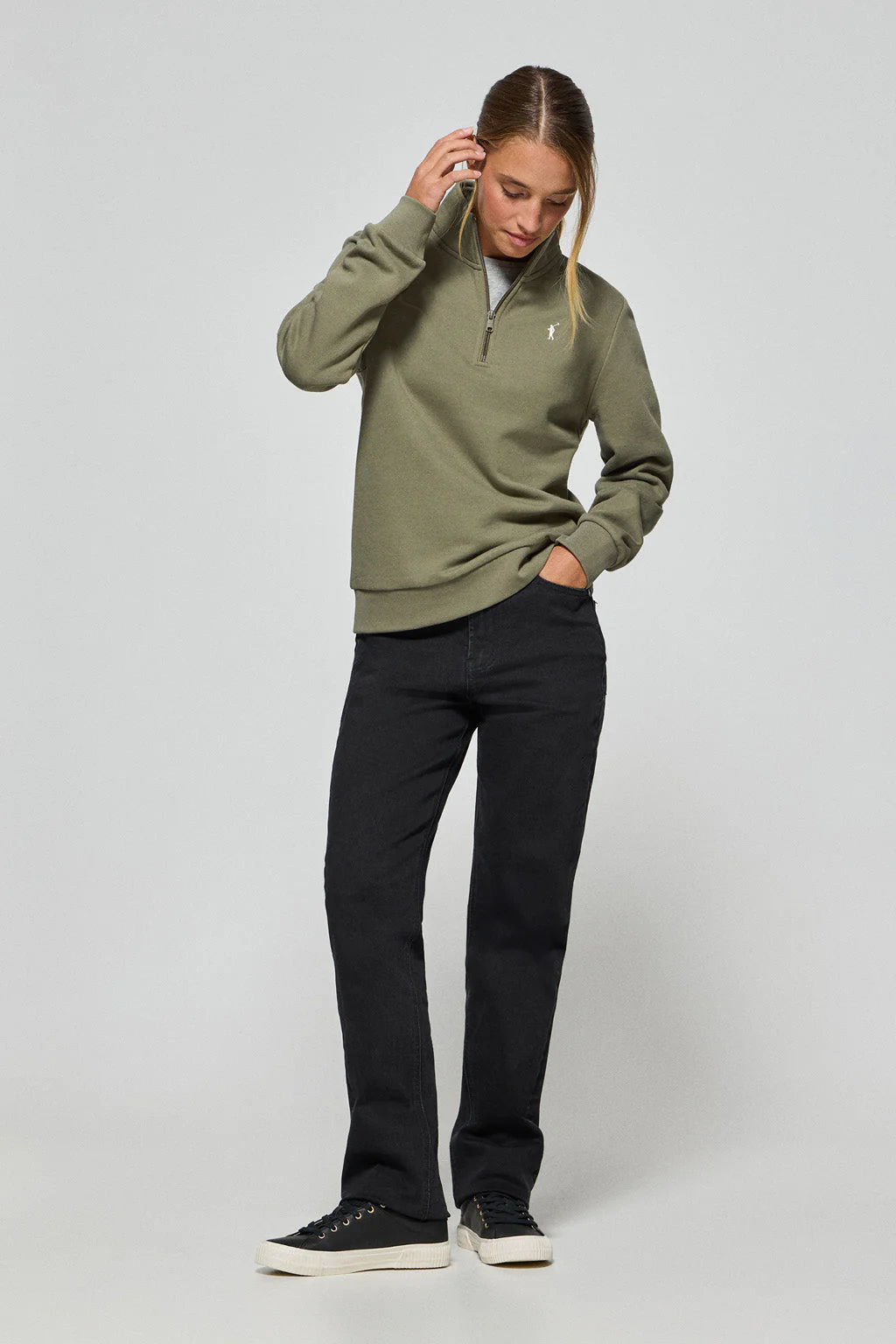 Sudadera de media cremallera verde con logo Rigby Go - Image 3