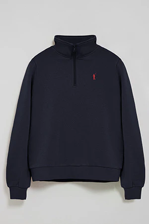 Sudadera azul marino de media cremallera y bordado Rigby Go - Image 8