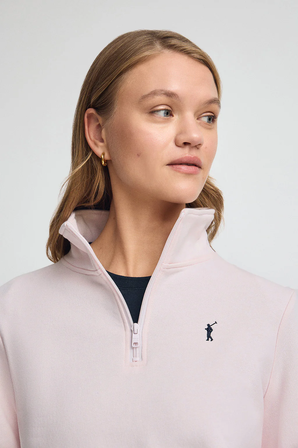 Sudadera rosa de media cremallera y bordado Rigby Go
