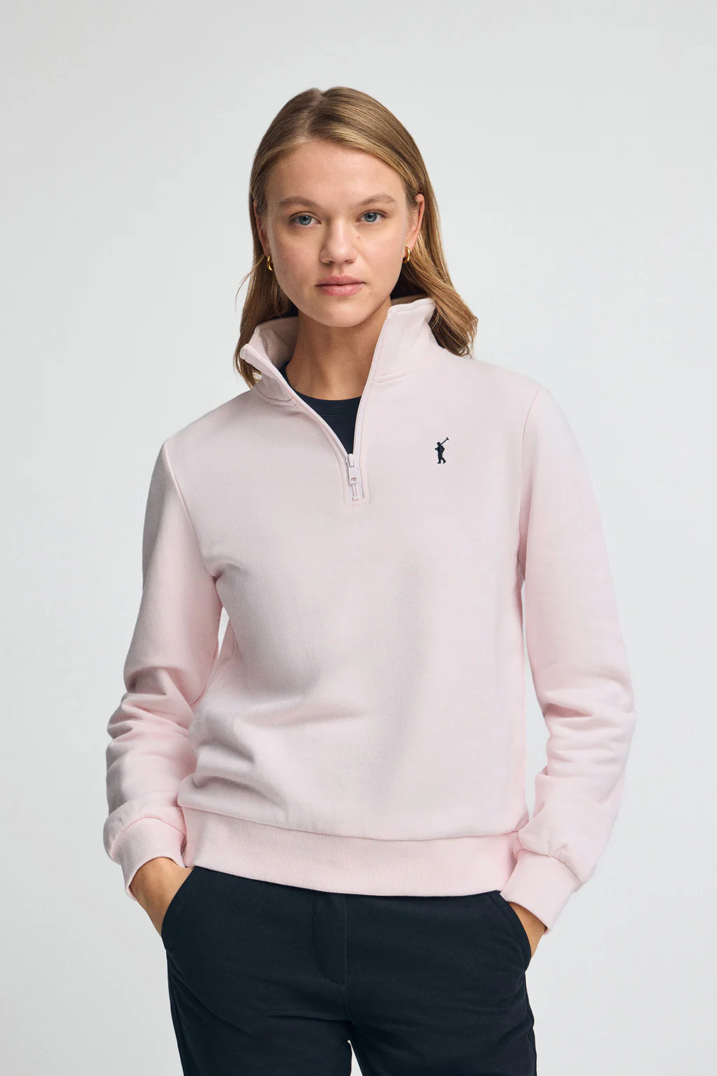 Sudadera rosa de media cremallera y bordado Rigby Go - Image 2