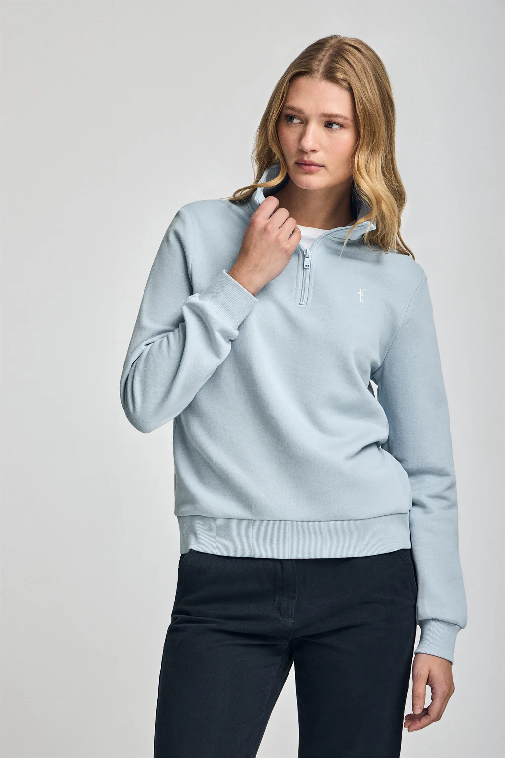 Sudadera azul claro de media cremallera y bordado Rigby Go