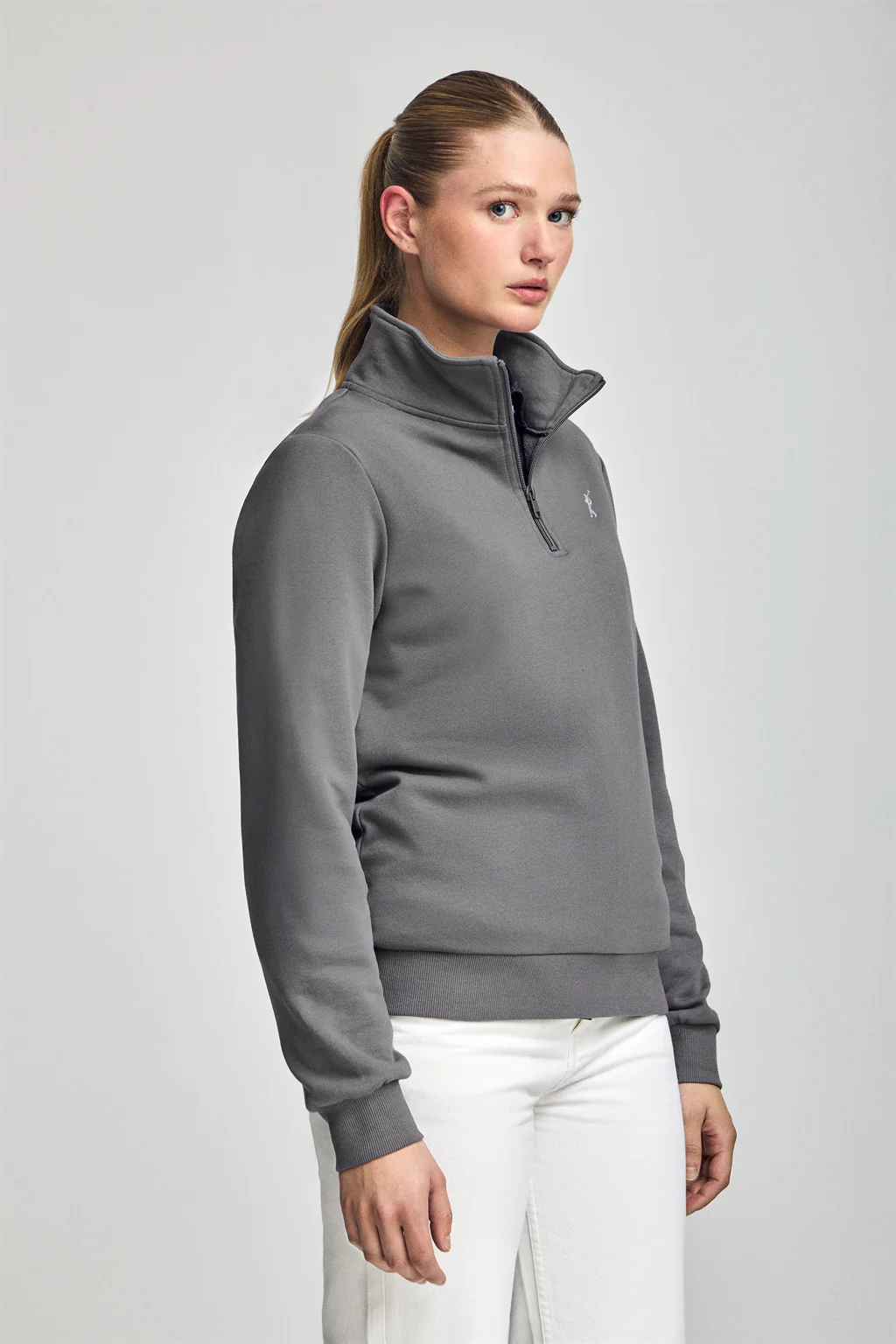 Sudadera gris asfalto de media cremallera y bordado Rigby Go