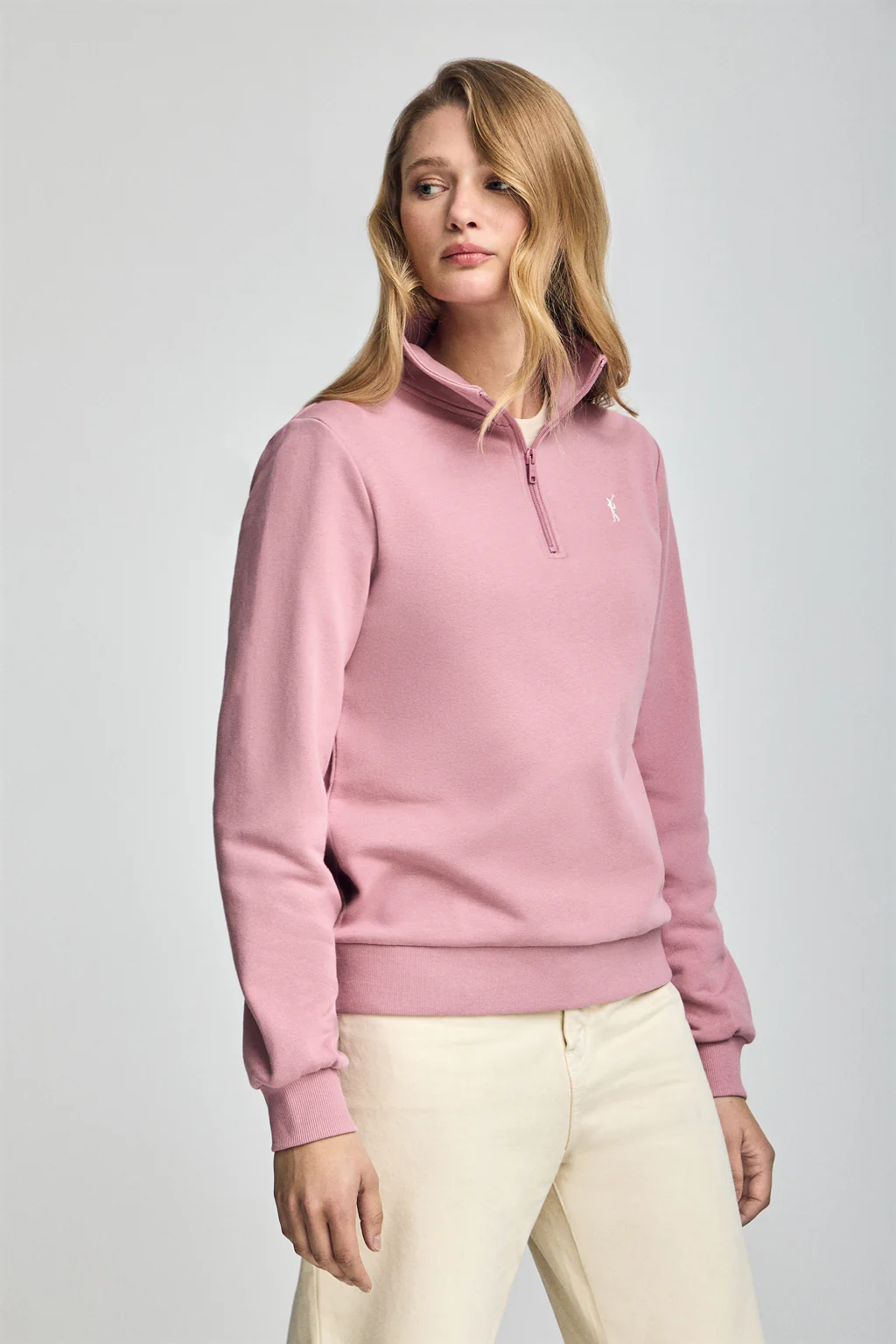 Sudadera rosa empolvado de media cremallera y bordado Rigby Go