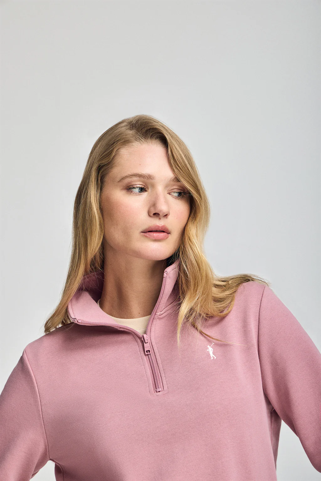 Sudadera rosa empolvado de media cremallera y bordado Rigby Go - Image 2