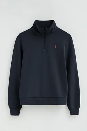 Sudadera azul marino con cuello cremallera y logo Rigby Go - Image 10