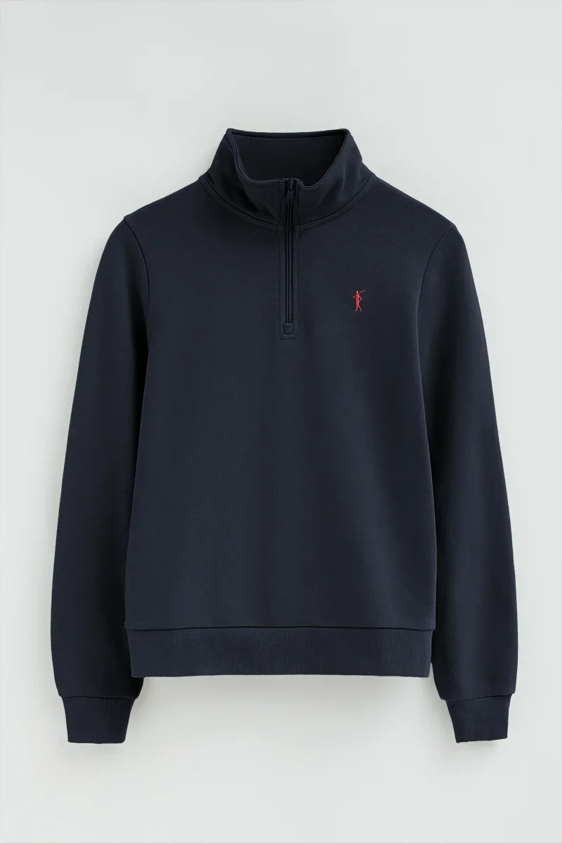 Sudadera azul marino con cuello cremallera y logo Rigby Go - Image 6